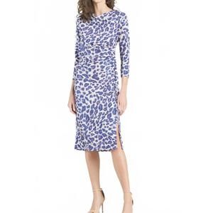 NEW CLARA SUNWOO side slit midi dress in plum cheetah
